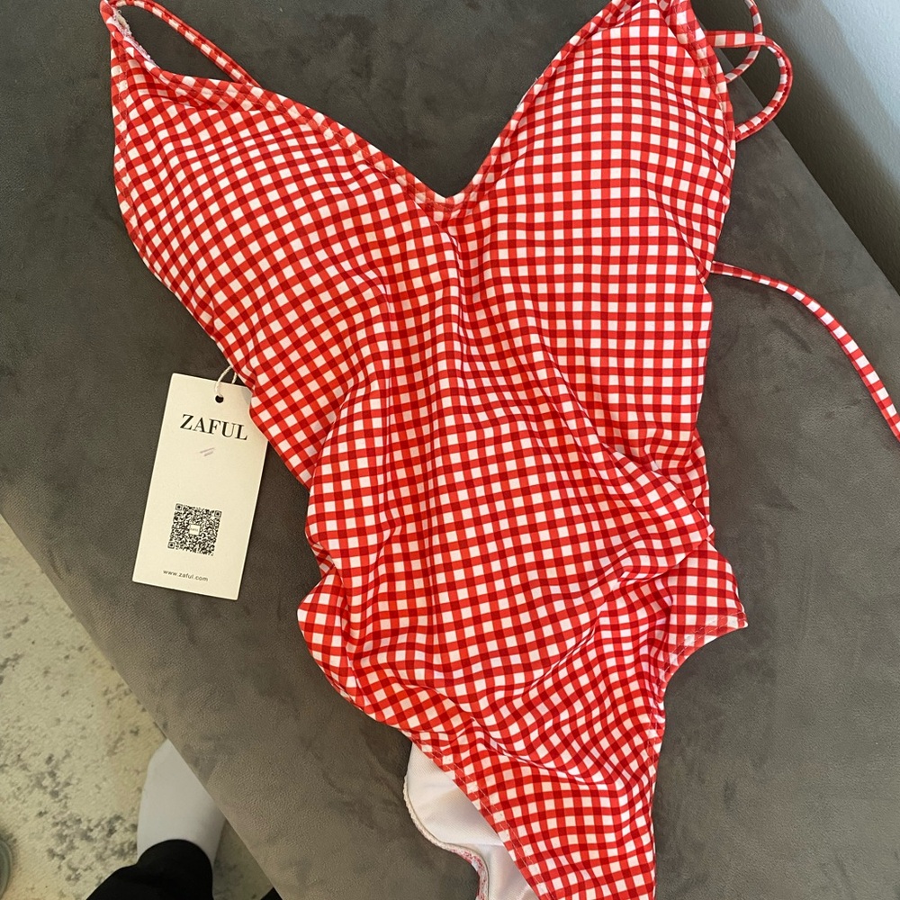One Peice Swim Red and White Checkered